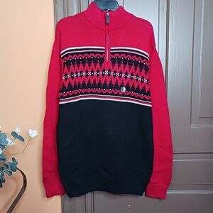 Chaps Men's S Red Black Long Sleeve Sweater